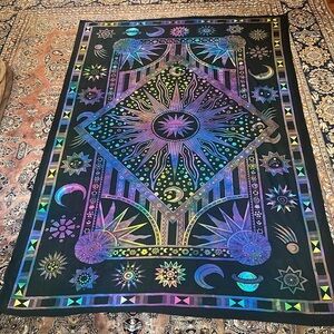 burning sun moon tapestry cotton decorative sheet blanket psychedelic multicolor